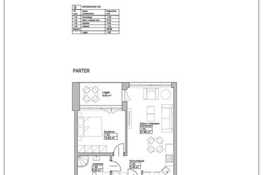 Rzut - Mieszkanie na sprzedaż 2 pokoje o powierzchni 49,69 m² - numer M5 w Ogrody Reymonta