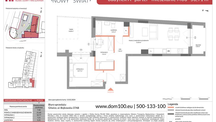 Rzut - Mieszkanie na sprzedaż 3 pokoje o powierzchni 53,91 m² - numer M03 w Apartamenty Nowy Świat