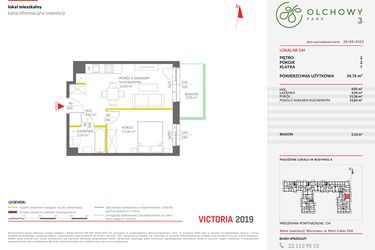 Rzut - Mieszkanie na sprzedaż 2 pokoje o powierzchni 34,76 m² - numer 144 w Olchowy Park III