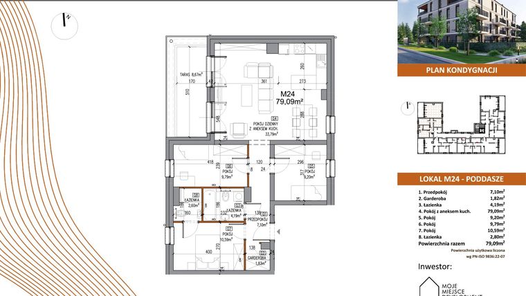 Rzut - Mieszkanie na sprzedaż 4 pokoje o powierzchni 79,28 m² - numer M24 w Villa Terra