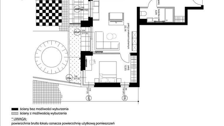 Rzut - Mieszkanie na sprzedaż 2 pokoje o powierzchni 49,08 m² - numer B.02 w Cygańska Góra 5