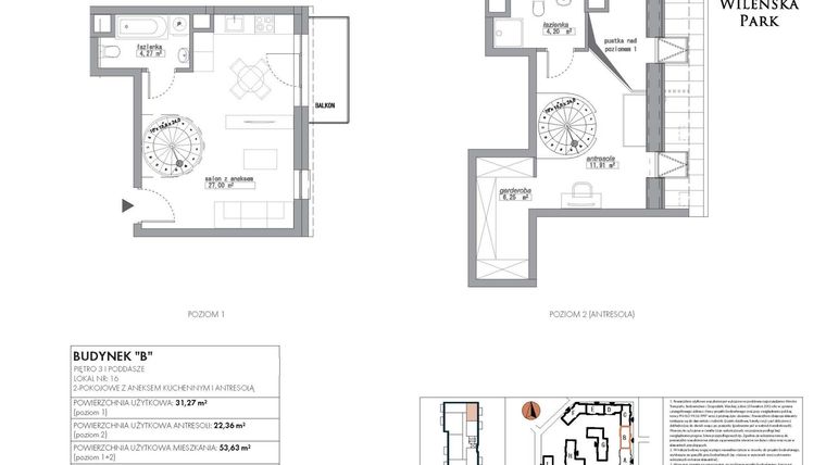 Rzut - Mieszkanie na sprzedaż 2 pokoje o powierzchni 53,63 m² - numer B16 w Wileńska Park
