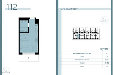 Rzut - Mieszkanie na sprzedaż 1 pokój o powierzchni 25,71 m² - numer 112 w Linea Mare Mrzeżyno