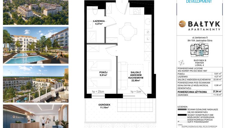 Rzut - Mieszkanie na sprzedaż 2 pokoje o powierzchni 37,94 m² - numer B.4 w Apartamenty Bałtyk