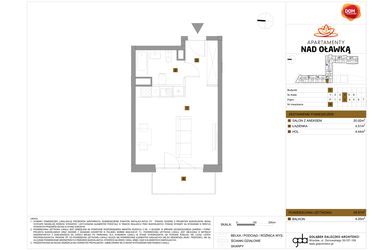 Rzut - Mieszkanie na sprzedaż 1 pokój o powierzchni 28,97 m² - numer 98 w Apartamenty nad Oławką etap II