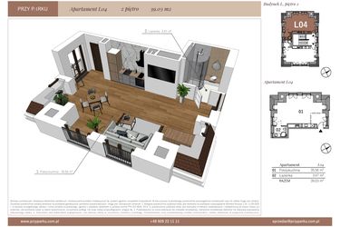 Rzut - Mieszkanie na sprzedaż 1 pokój o powierzchni 39,03 m² - numer L04 w Przy Parku etap II