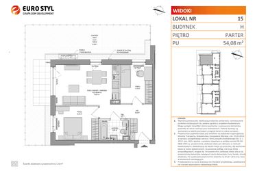 Rzut - Mieszkanie na sprzedaż 3 pokoje o powierzchni 54,08 m² - numer 1_3_H_MK_15 w WIDOKI etap III