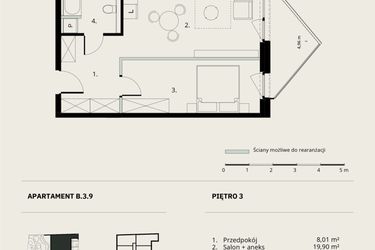 Rzut - Mieszkanie na sprzedaż 2 pokoje o powierzchni 46,21 m² - numer B/3/9 w Ogrodowa 12
