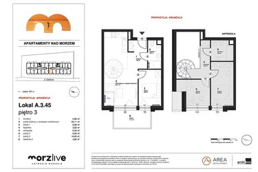 Rzut - Mieszkanie na sprzedaż 4 pokoje o powierzchni 71,22 m² - numer A.3.45 w Morzlive