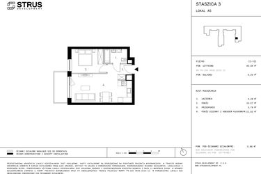 Rzut - Mieszkanie na sprzedaż 2 pokoje o powierzchni 39,99 m² - numer 7.A5 w Staszica 3