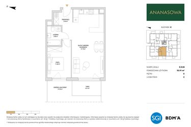 Rzut - Mieszkanie na sprzedaż 2 pokoje o powierzchni 53,91 m² - numer E.0.04 w Ananasowa