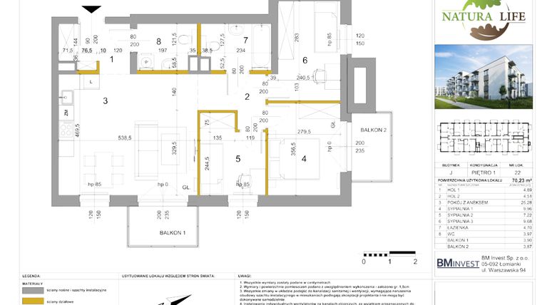 Rzut - Mieszkanie na sprzedaż 4 pokoje o powierzchni 70,11 m² - numer J22 w Osiedle Natura Life budynki JK