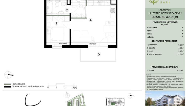 Rzut - Mieszkanie na sprzedaż 2 pokoje o powierzchni 41,22 m² - numer A.1.24 w Bukovo Park