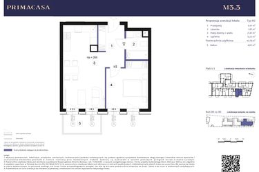 Rzut - Mieszkanie na sprzedaż 2 pokoje o powierzchni 43,78 m² - numer B3 – M3.3 w Primacasa