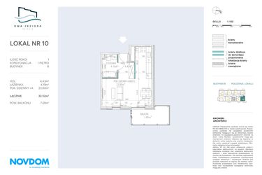 Rzut - Mieszkanie na sprzedaż 1 pokój o powierzchni 32,52 m² - numer B.10 w Dwa Jeziora