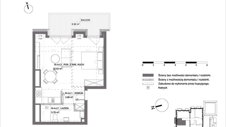 Rzut - Mieszkanie na sprzedaż 1 pokój o powierzchni 41,48 m² - numer B.4.4 w Polanka 21