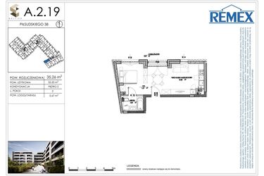 Rzut - Mieszkanie na sprzedaż 1 pokój o powierzchni 35,59 m² - numer A.2.19 w Osiedle BALTICA