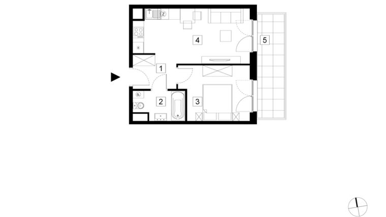 Rzut - Mieszkanie na sprzedaż 2 pokoje o powierzchni 36,89 m² - numer A1-1-1 w Hipoteczna Park