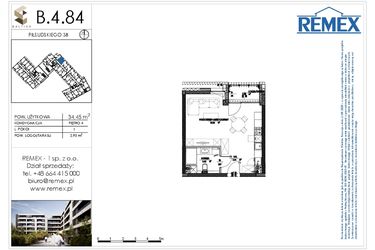 Rzut - Mieszkanie na sprzedaż 1 pokój o powierzchni 34,55 m² - numer B.4.84 w Osiedle BALTICA