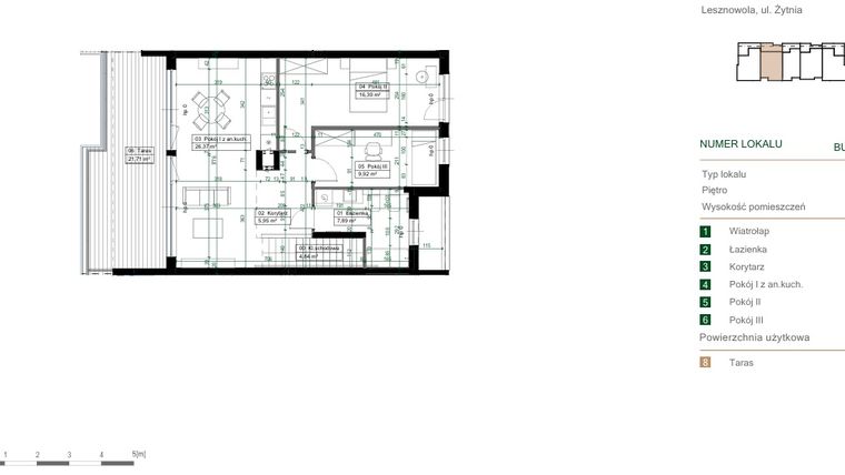 Rzut - Mieszkanie na sprzedaż 3 pokoje o powierzchni 67,89 m² - numer 14.2 w Green Ville