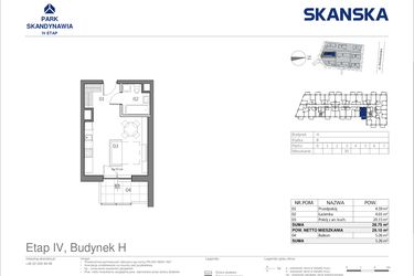Rzut - Mieszkanie na sprzedaż 1 pokój o powierzchni 28,75 m² - numer HB0330 w Park Skandynawia V