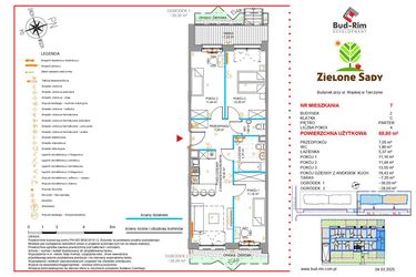 Rzut - Mieszkanie na sprzedaż 4 pokoje o powierzchni 69,8 m² - numer 7 w Zielone Sady etap II