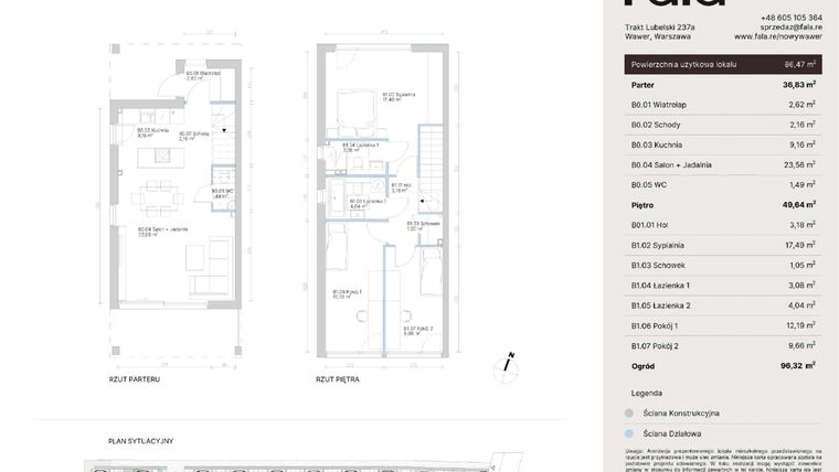 Rzut - Dom na sprzedaż 4 pokoje o powierzchni 86,47 m² - numer 9B w Nowy Wawer