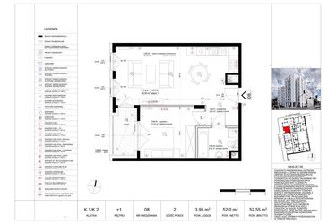 Rzut - Mieszkanie na sprzedaż 2 pokoje o powierzchni 52,35 m² - numer 8 w Biała Kamienica