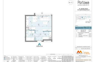 Rzut - Mieszkanie na sprzedaż 1 pokój o powierzchni 30,44 m² - numer A.01.06 w Apartamenty Portowa