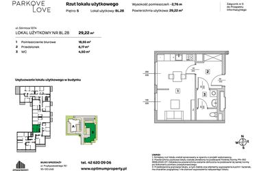 Rzut - Mieszkanie na sprzedaż 1 pokój o powierzchni 29,22 m² - numer BL.28 w Parkove Love - apartamenty inwestycyjne