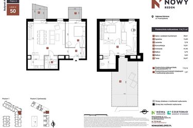 Rzut - Mieszkanie na sprzedaż 3 pokoje o powierzchni 114,71 m² - numer A50 w Nowy Reden