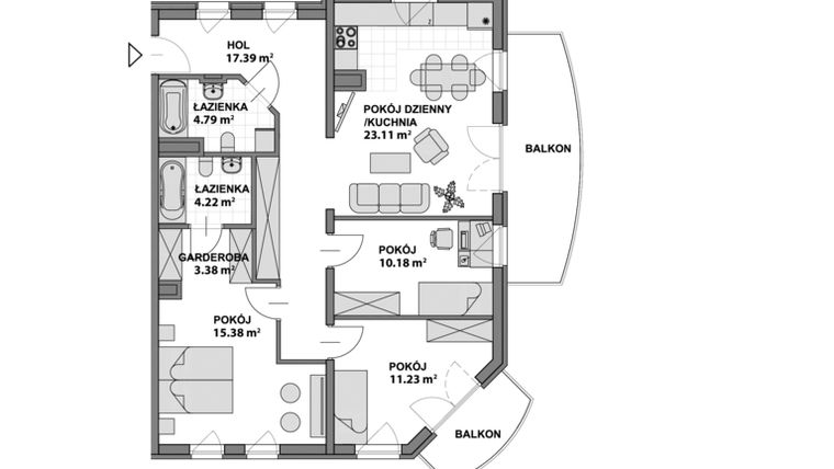 Rzut - Mieszkanie na sprzedaż 4 pokoje o powierzchni 89,68 m² - numer 9 w Rezydencja Wejhera