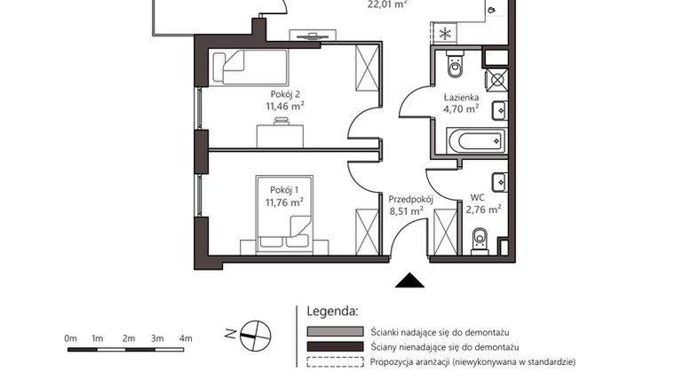 Rzut - Mieszkanie na sprzedaż 3 pokoje o powierzchni 61,2 m² - numer 5D/6 w Nowy Goszyn
