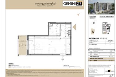Rzut - Mieszkanie na sprzedaż 1 pokój o powierzchni 31,23 m² - numer A7/3/48 w GEMINI G-7