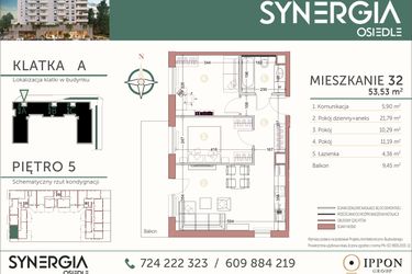 Rzut - Mieszkanie na sprzedaż 3 pokoje o powierzchni 53,53 m² - numer M32 w SYNERGIA