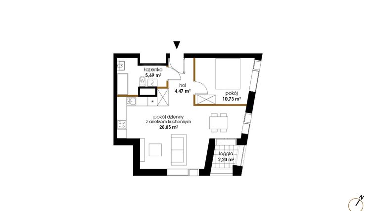 Rzut - Mieszkanie na sprzedaż 2 pokoje o powierzchni 49,74 m² - numer B.8 w Ogrody Graua
