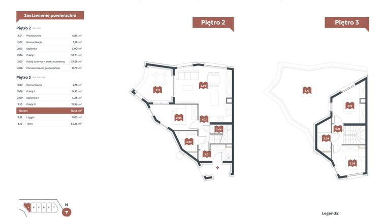 Rzut - Mieszkanie na sprzedaż 4 pokoje o powierzchni 78,46 m² - numer A2 w Familook