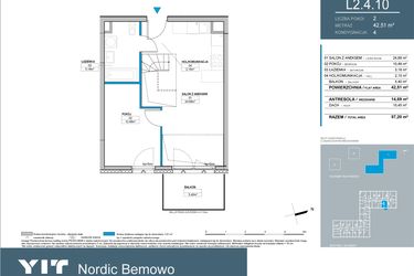 Rzut - Mieszkanie na sprzedaż 3 pokoje o powierzchni 56,88 m² - numer L2.4.10 w Nordic Bemowo - etap III