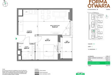 Rzut - Mieszkanie na sprzedaż 2 pokoje o powierzchni 37,45 m² - numer B1-8 w Forma Otwarta etap II