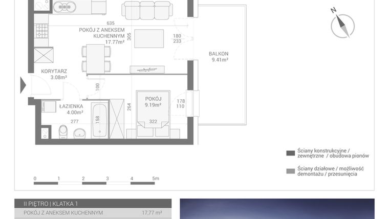 Rzut - Mieszkanie na sprzedaż 2 pokoje o powierzchni 34,04 m² - numer M12 w Apartamenty Przystań bud. F