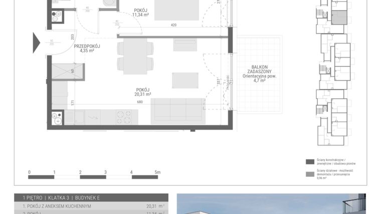Rzut - Mieszkanie na sprzedaż 2 pokoje o powierzchni 40,06 m² - numer 49 w Monsa bud. E