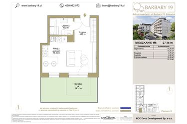 Rzut - Mieszkanie na sprzedaż 1 pokój o powierzchni 27,26 m² - numer M6 w Barbary 19