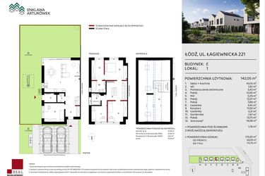 Rzut - Dom na sprzedaż 5 pokoi o powierzchni 142,05 m² - numer E1 w Enklawa Arturówek