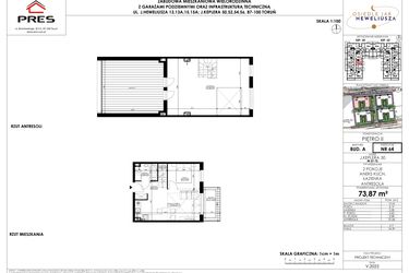 Rzut - Mieszkanie na sprzedaż 2 pokoje o powierzchni 73,87 m² - numer JAR-A-LM-M64 w Osiedle JAR Heweliusza