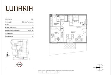 Rzut - Mieszkanie na sprzedaż 3 pokoje o powierzchni 62,94 m² - numer A02 w Lunaria