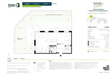 Rzut - Mieszkanie na sprzedaż 1 pokój o powierzchni 110,96 m² - numer AA0006 w Viva Cité 2