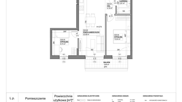 Rzut - Mieszkanie na sprzedaż 3 pokoje o powierzchni 54,22 m² - numer S30 w Miasto Ogród 6 - OSLO i SZTOKHOLM