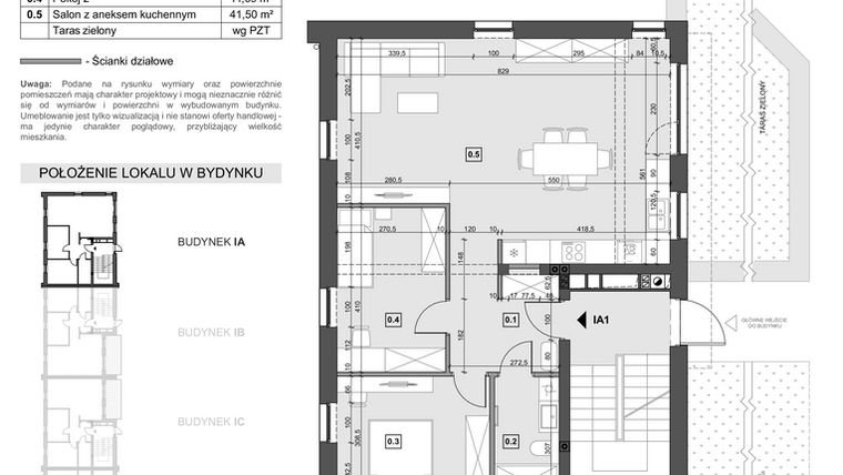 Rzut - Mieszkanie na sprzedaż 4 pokoje o powierzchni 76,99 m² - numer IA1 w Wzgórze Zelwerowicza