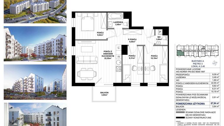 Rzut - Mieszkanie na sprzedaż 4 pokoje o powierzchni 65,33 m² - numer A.3.46 w Skandinavia
