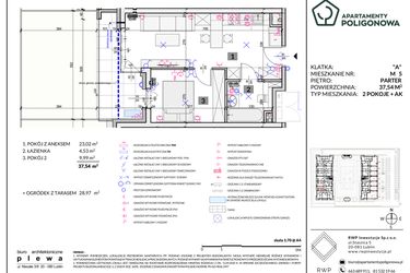 Rzut - Mieszkanie na sprzedaż 2 pokoje o powierzchni 37,54 m² - numer 5 w Apartamenty Poligonowa etap 5